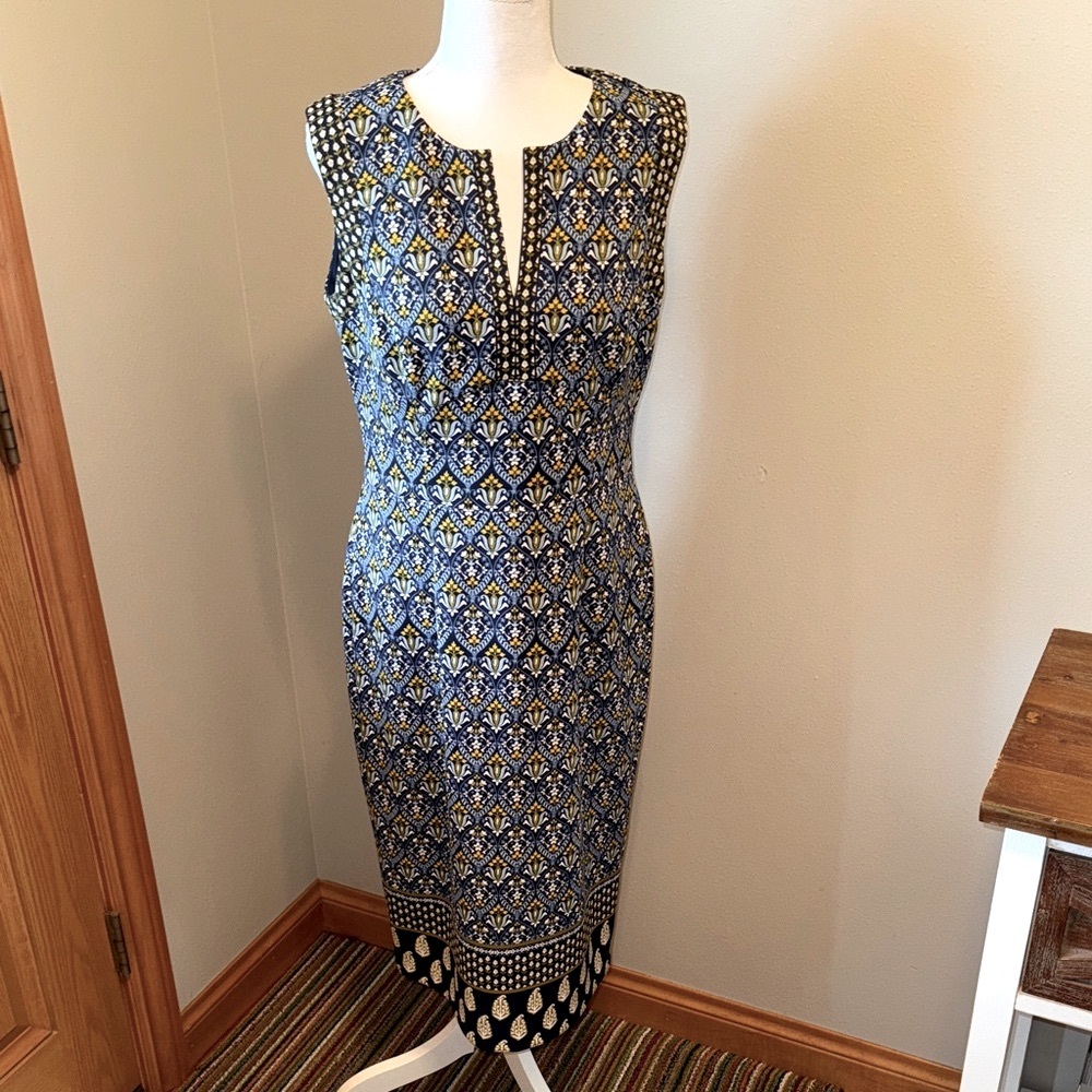 NEW Maggy London Blue Yellow Patterned Dress - 10